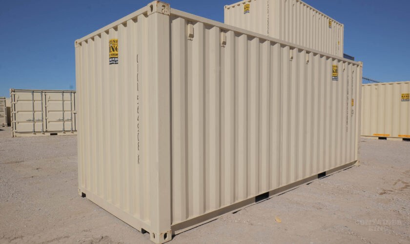 One-trip shipping container in beige finish