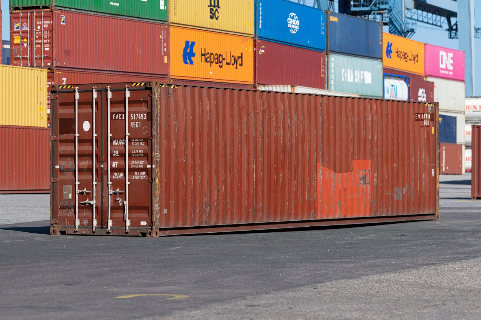 High stacked containers in multiple colors